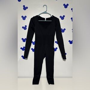 Black Long Sleeve Jumpsuit with Crew Neck and Tummy Control